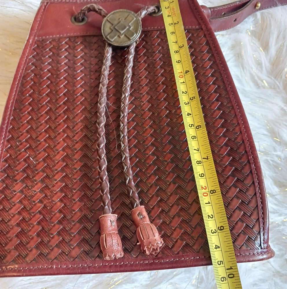 Brahmin Woven Leather Bucket Bag in Burgundy - Picture 11 of 14
